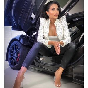 Mishka White Sequin Blazer in Silver